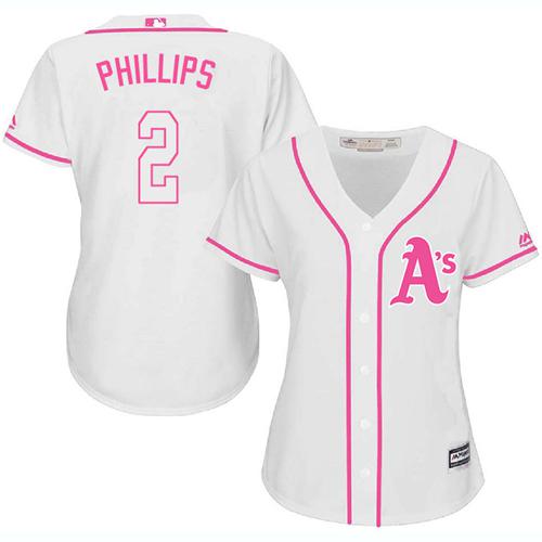 Athletics #2 Tony Phillips White/Pink Fashion Women's Stitched MLB Jersey